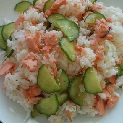 今日のお昼ご飯に鮭たっぷり入れて作ったよ♪今、お寿司にハマり中♪美味しいからすぐになくなっちゃったよ＾＾ご馳走様でした☆